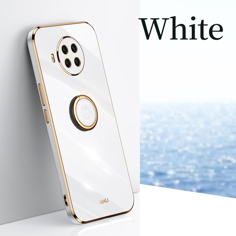 Pokovovaný štvorcový držiak na prsteň Puzdro na telefón Pre Xiaomi Mi 10t Lite 5G 10 T 10tlite Xiomi Mi10t Pro Luxusný mäkký silikónový kryt so stojanom