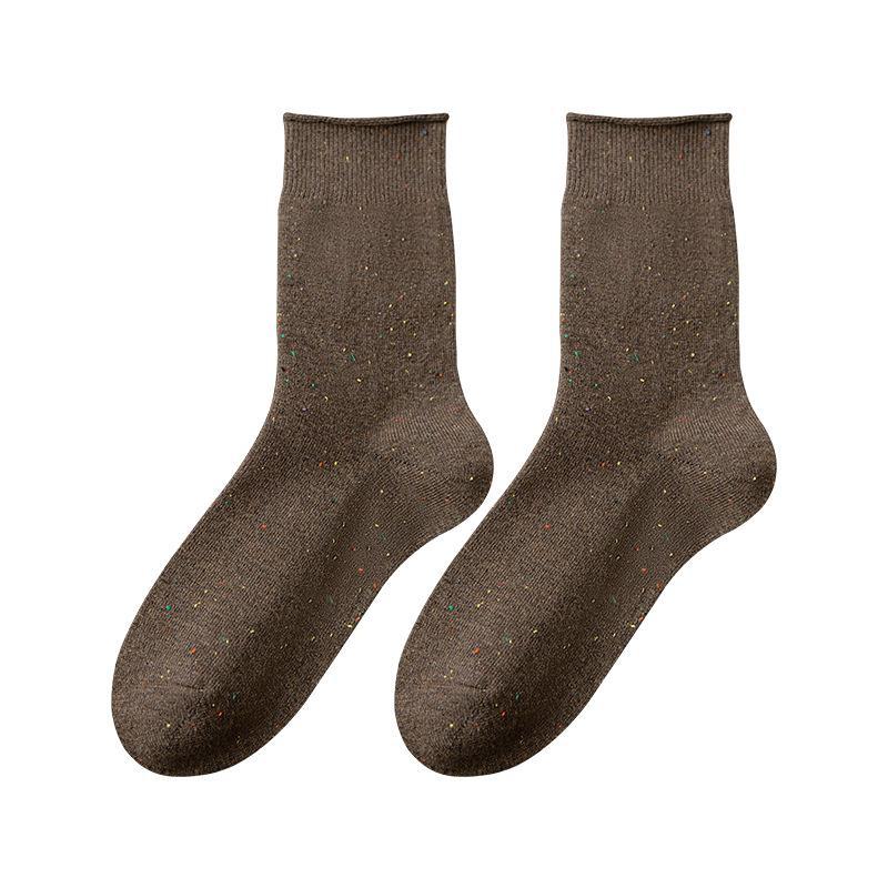 Korean Maillard Women's Thick Warm Mid-Tube Socks - Autumn/Winter Solid Color Striped Design.