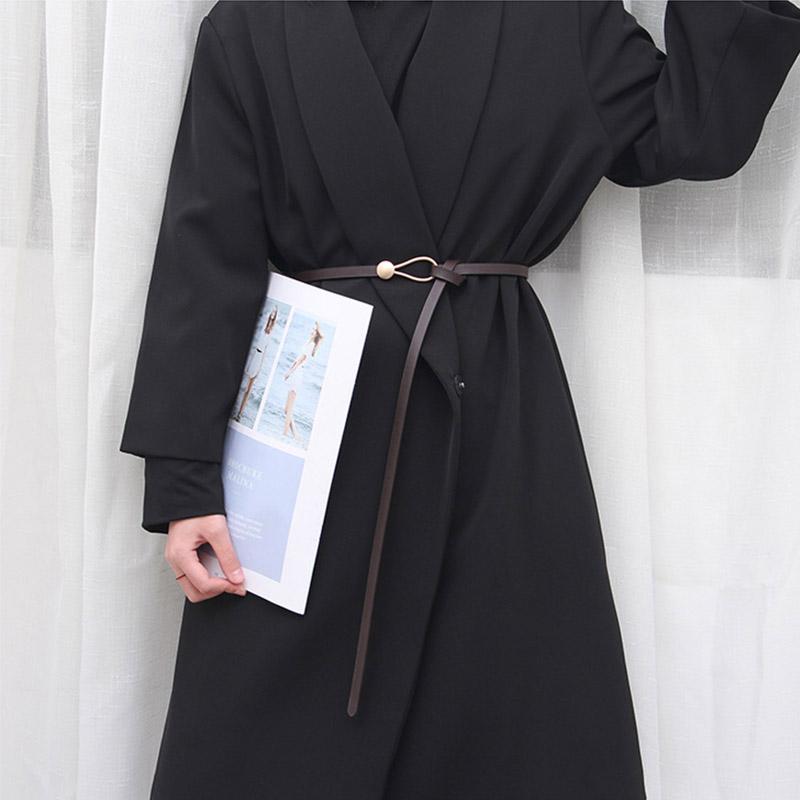 Ceinture fine et simple nouée pour femme, couleur unie, en cuir PU, longue et fine, réglable