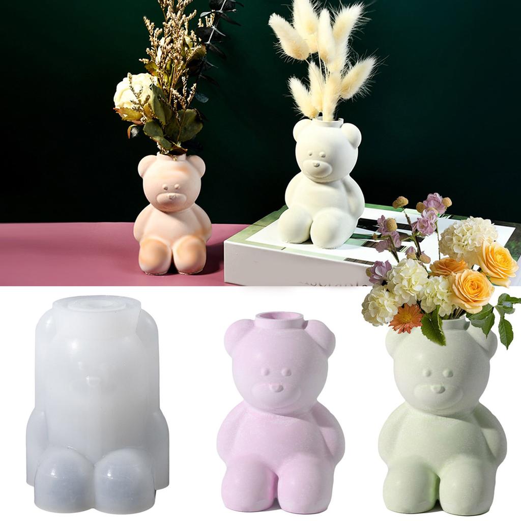 Flexible Silicone Mold Cement Clay Molds Plaster Flowerpot Mold for Crafting Bear Shape Flower Pots or Pen Holders