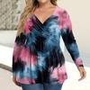Women's Plus Size Shirt Long Sleeve  Print Top Pleated Casual V-Neck Top