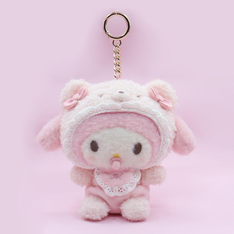 New Style Sanrio Latte Pacifier Cartoon Kulomi Cinnamoroll Melody Hello Kitty Cat Plush Toy Keychain Ornament Pendant Gifts