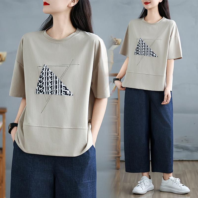 Dimanaf 2025 Neues Sommer Damen Übergröße T-Shirt O-Ausschnitt Kurzarm Locker Basic Lässige Oberteile Druck T-Shirt