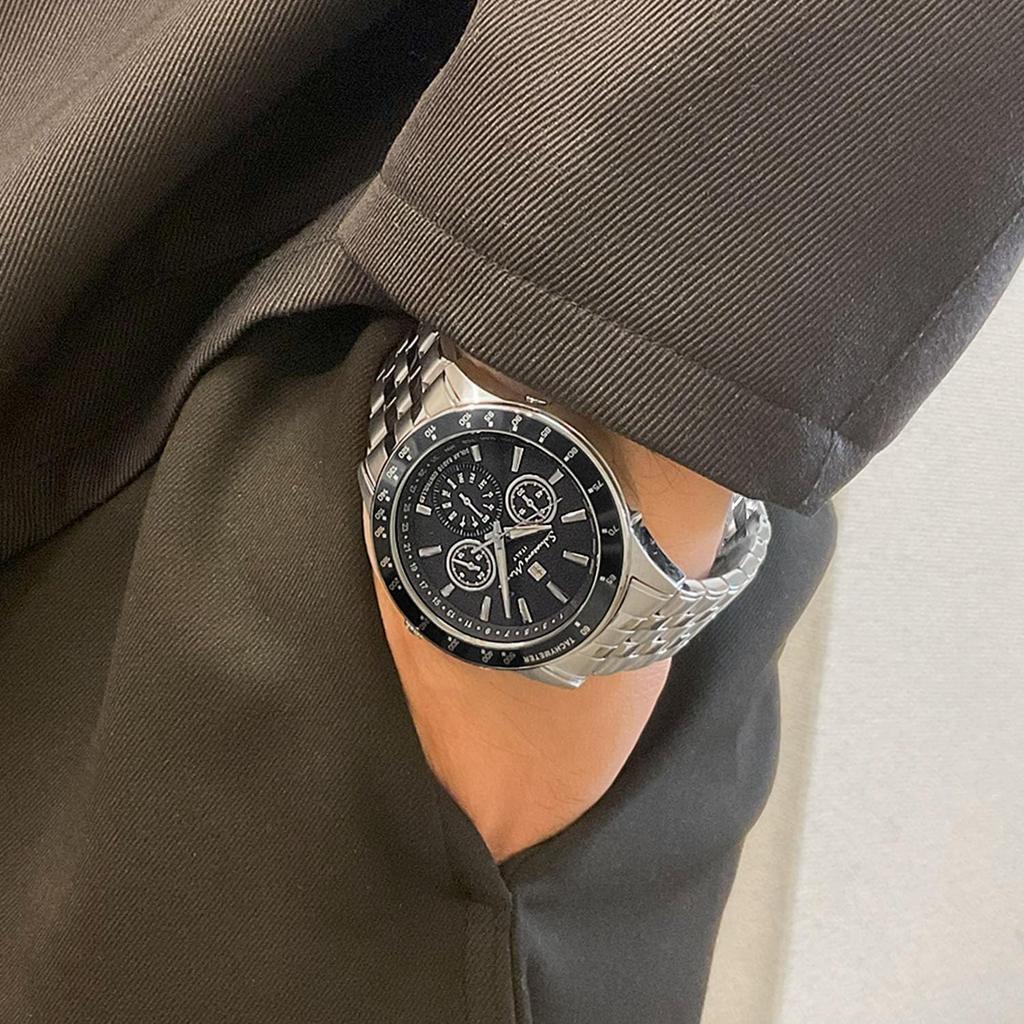 Salvatore Marra Montre Solaire Radiocommandée Homme Edition Limitée Chronographe Noir et Marque Italienne, Argent, SM14117-SSBKSV,