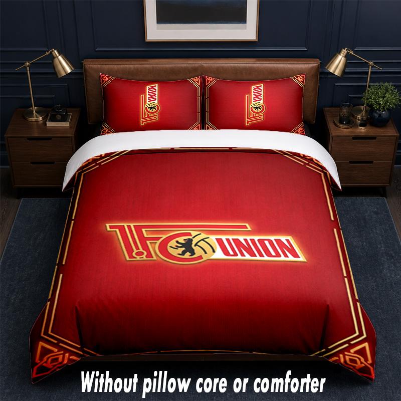 Union Berlin FC Design Bett Bettwäsche-Set 1 Bettbezug + 2 Kissenbezüge Weich Atmungsaktiv Haushalt Bettwäsche