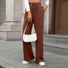 Fall Winter New Women's Solid Color High Waist Loose Straight Long Trousers With Pockets Elastic Waist Casual Pants For Crossborder Trade