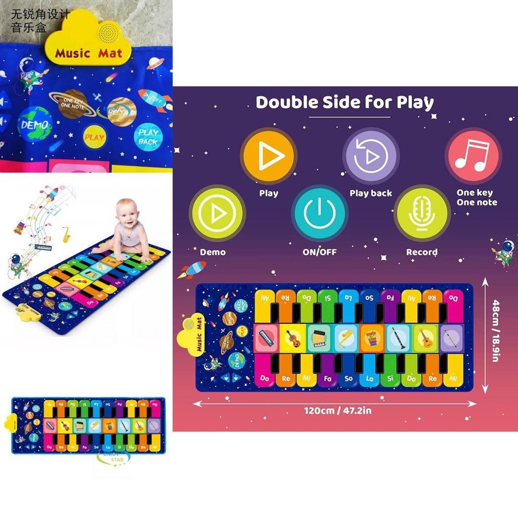 Tapete Vibrante de Piano Dupla Face para Bebês Para Educação Infantil Desenvolvimento Sensorial