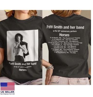 Patti Smith 60 Aniversario Actuación Horses 2025 Camiseta Unisex de Doble Cara Camiseta Unisex