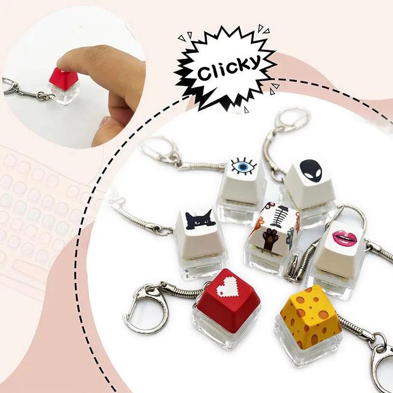 Decompression Keychain Mechanical Keyboard Button Keyring Fingertip Key Cap Pendant Antistress Toy