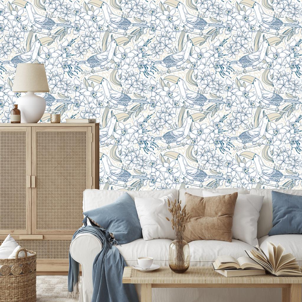 Toucans and Flowers Wallpaper for Living Room and Bedroom 50x1000