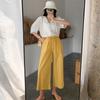 Women Summer Autumn Cotton Linen Pants High Waist Solid Color Wide Leg Cropped Pants