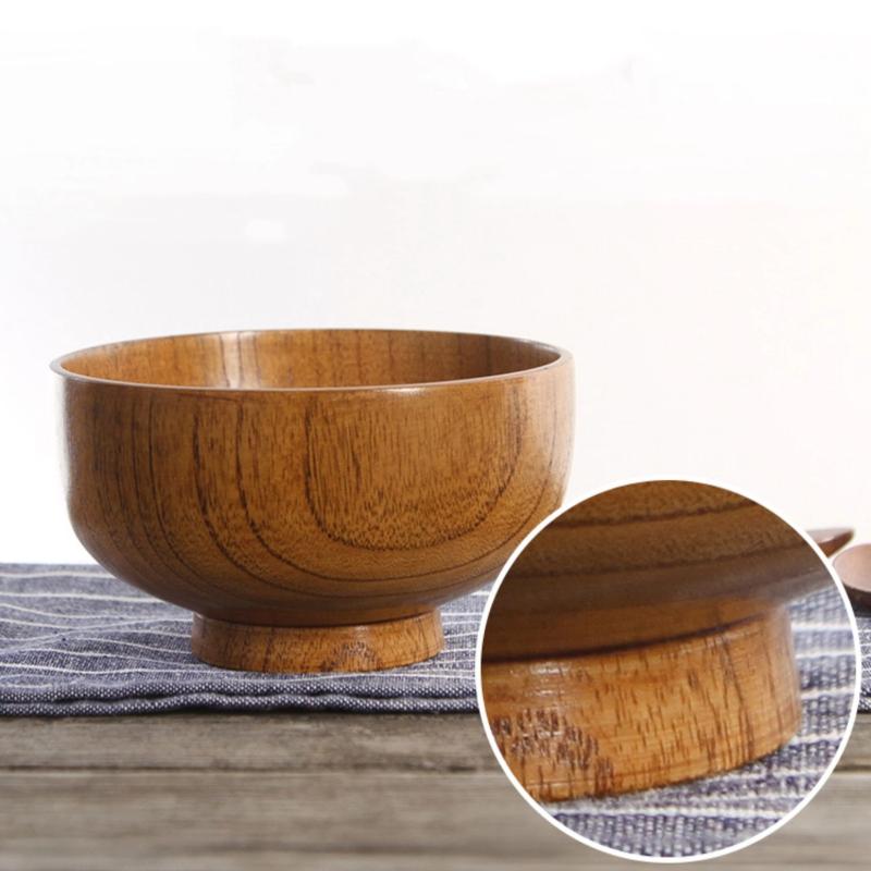 Japanese Wooden Rice Noodle Soup Bowl – Solid Jujube Wood Salad Bowl for Kids & Adults