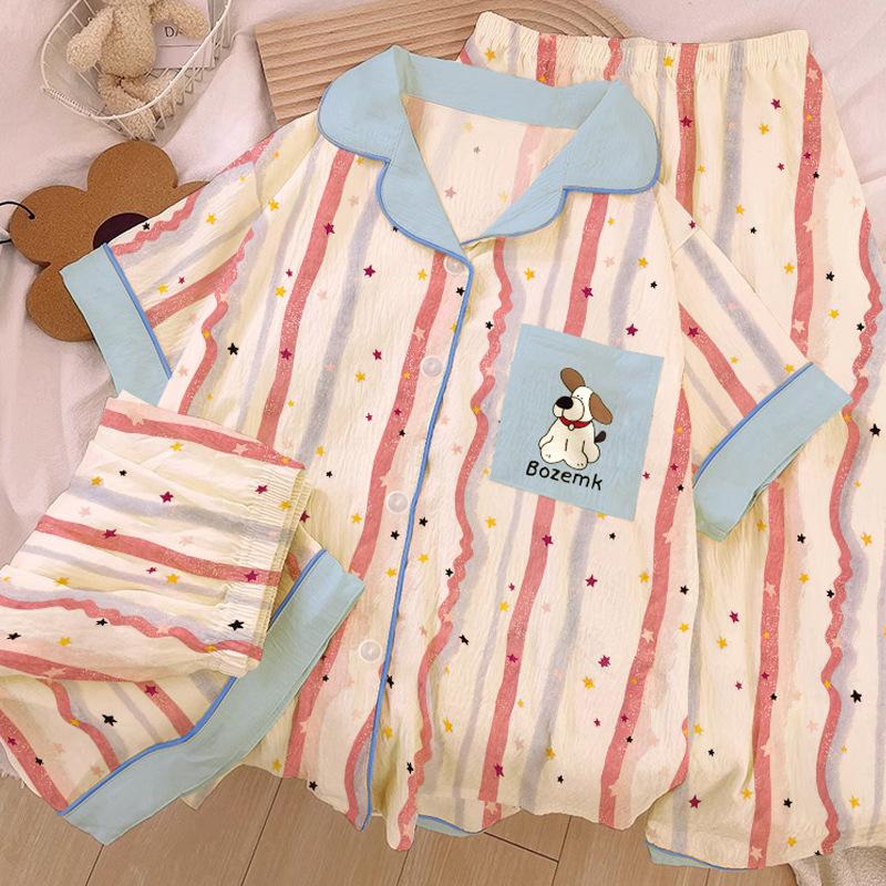 

Star Puppy Cloud Cotton Pajamas Women S Summer Short-Sleeved Cartoon High-Value Loungewear Three-Piece Set Can Be Worn Outside 2XL