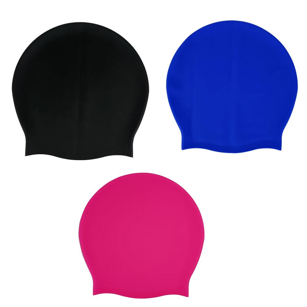Silikon Extra Stor Badmössa för Långt Hår Fläta Vattentät Kvinnor Män Damer Dykhuva Hatt Lös Huvud Överstorlek