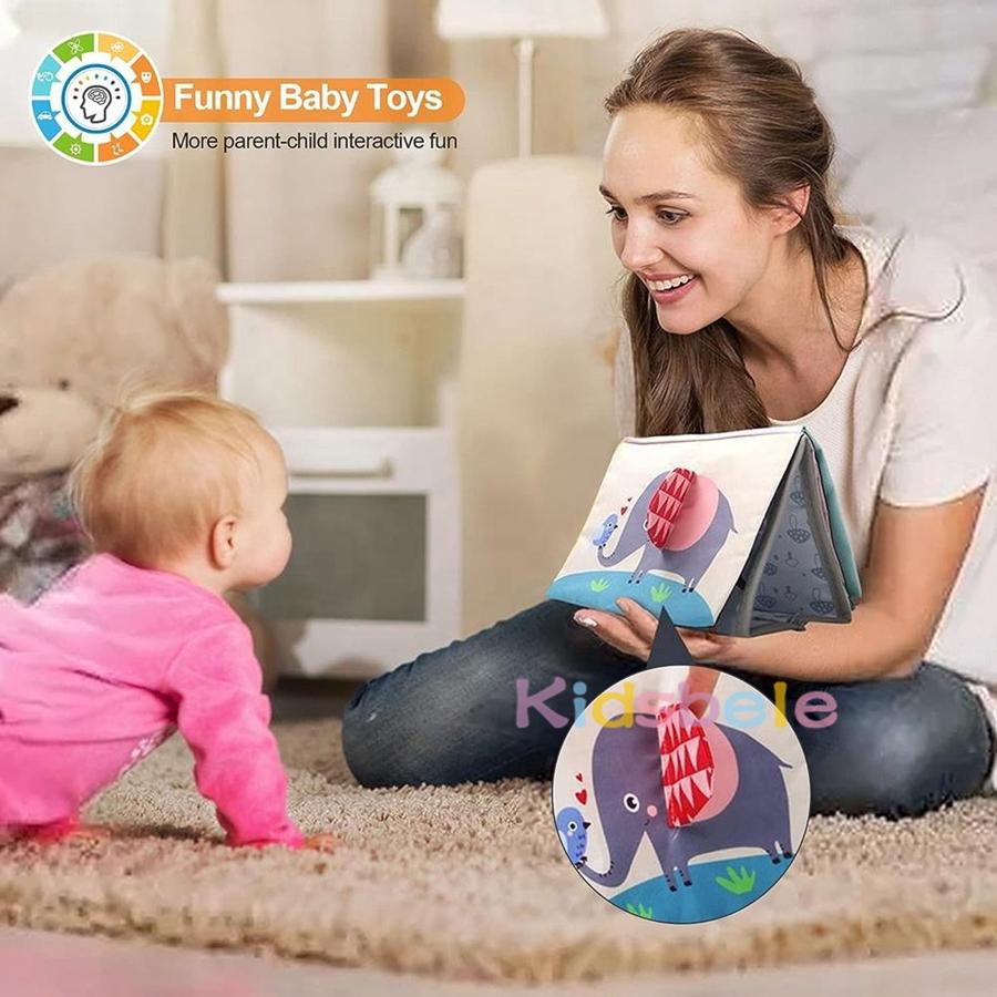 Baby Tummy Time Mirror Book Montessori Soft Cloth Sensory Book With Crinkle Shapes Animals High Contrast Pages For Newborns