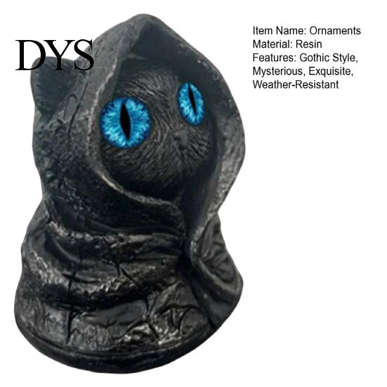 Fantasy Creature Figurine Mysterious Hooded Black Cat Resin Figurine, Gothic Wizard Statue with Big Eyes, Witch Themed Decoration Mini Desktop
