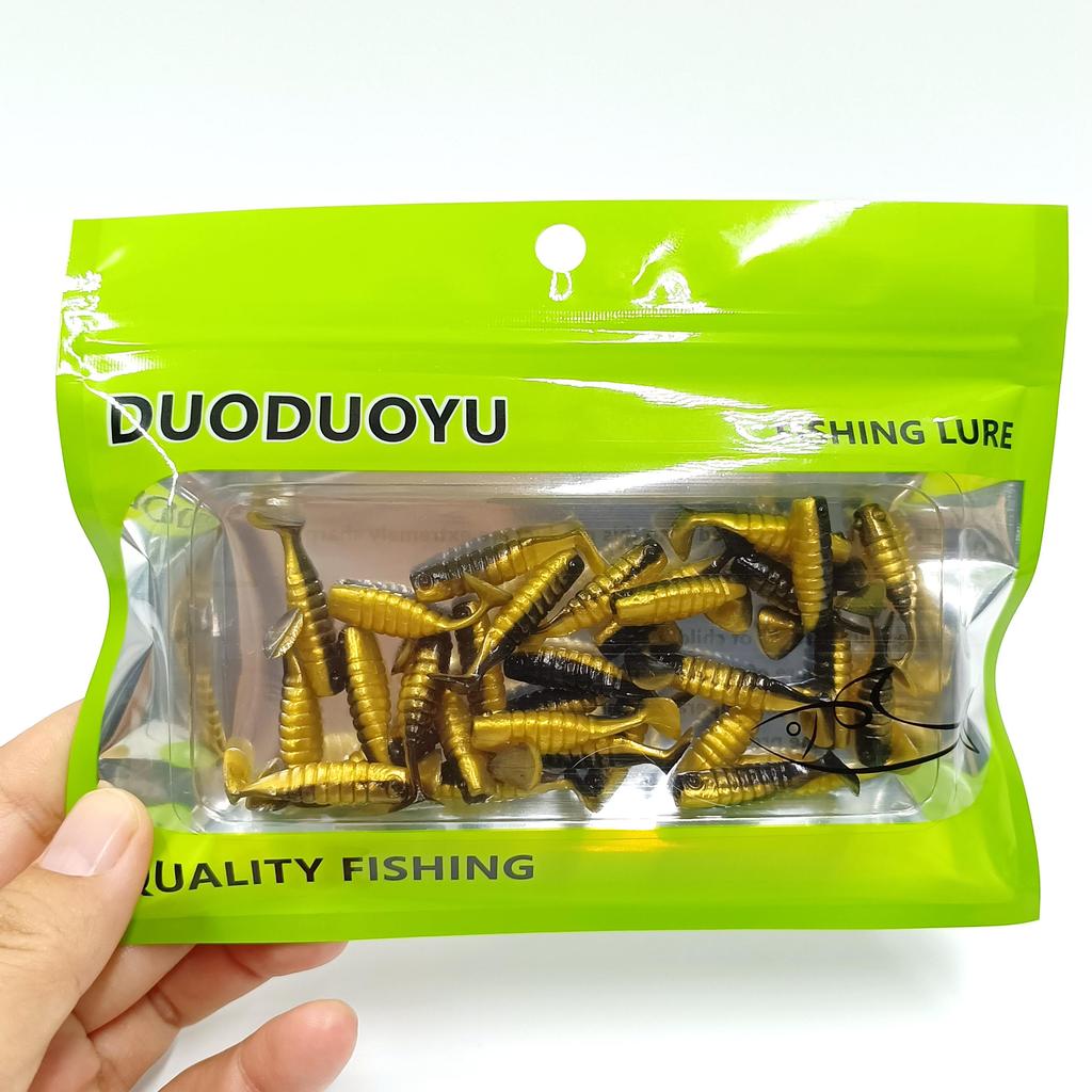 DUODUOYU 30PCS Mini Soft Fishing Lures 30mm/0.6g Small T-tail Worm Lure Silicone Artificial Bait Bass Pike Fishing Tackle