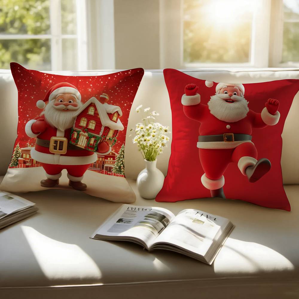 Santa Claus Pillow Case Sofa and Living Room Decorative Cushion Covers Dust-proof and Mite-proof Invisible Zipper