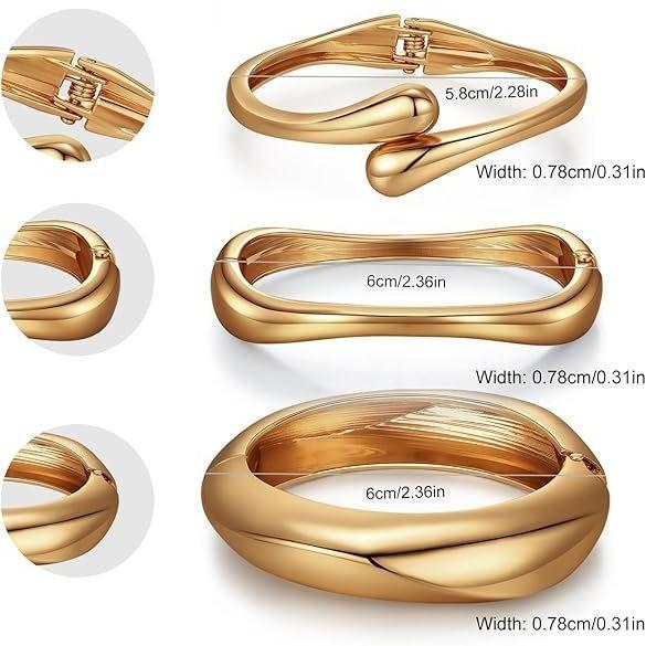 14K Gold Glossy Bracelet Combination 3-piece Set Alloy Spring Opening Bracelet Jewelry