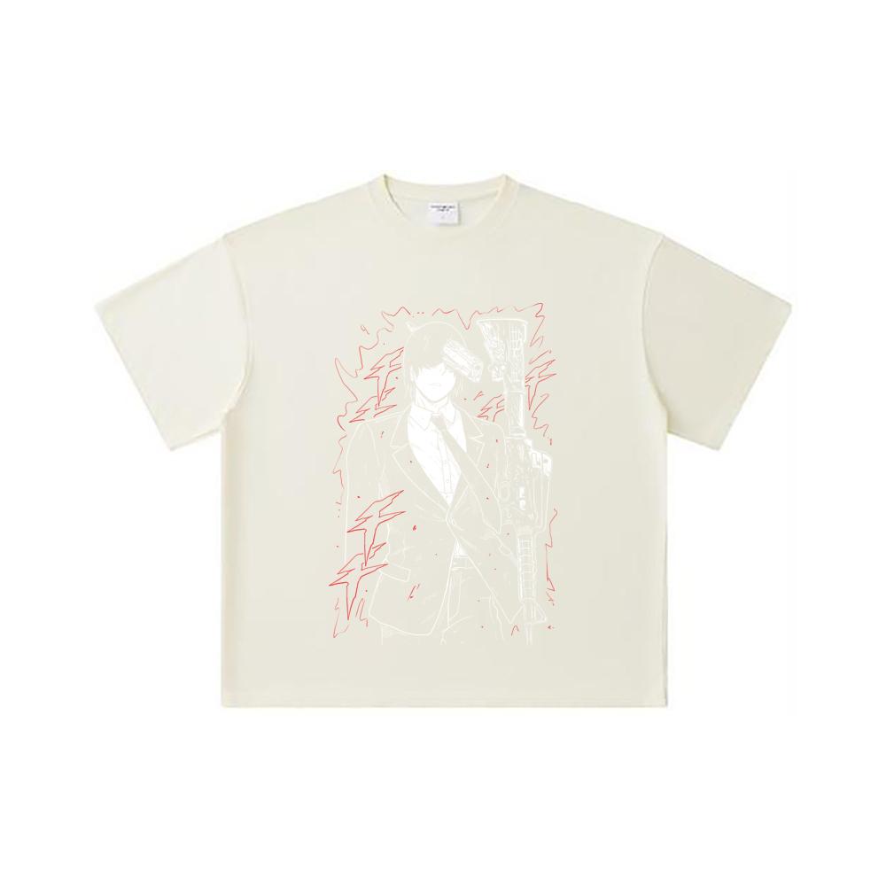 260 GSM Double Yarn 32 Count 100% Cotton Chainsaw Man V30 Gun Devil Print Unisex Heavy Cotton T Shirt S