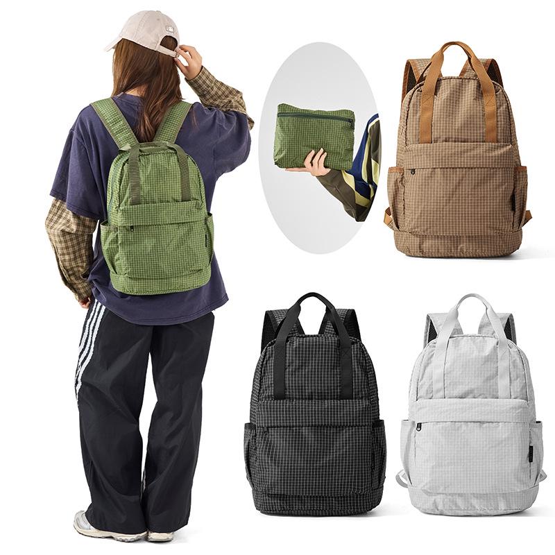 New Plaid Lightweight Waterproof Foldable Backpack - Large Capacity for Outdoor Sports & Travel