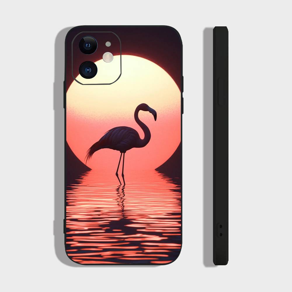 Flamingo Phone Case For IPhone 17 Air 16 15 14 13 Pro Max 11 12 Black Silicone Cover