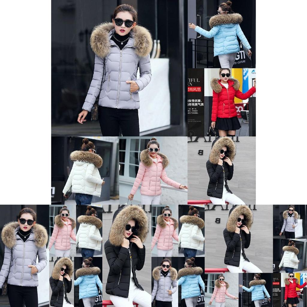 Womens Short Slim Quilted Winter Coat With Fur Hooded Collar And Stylish Design