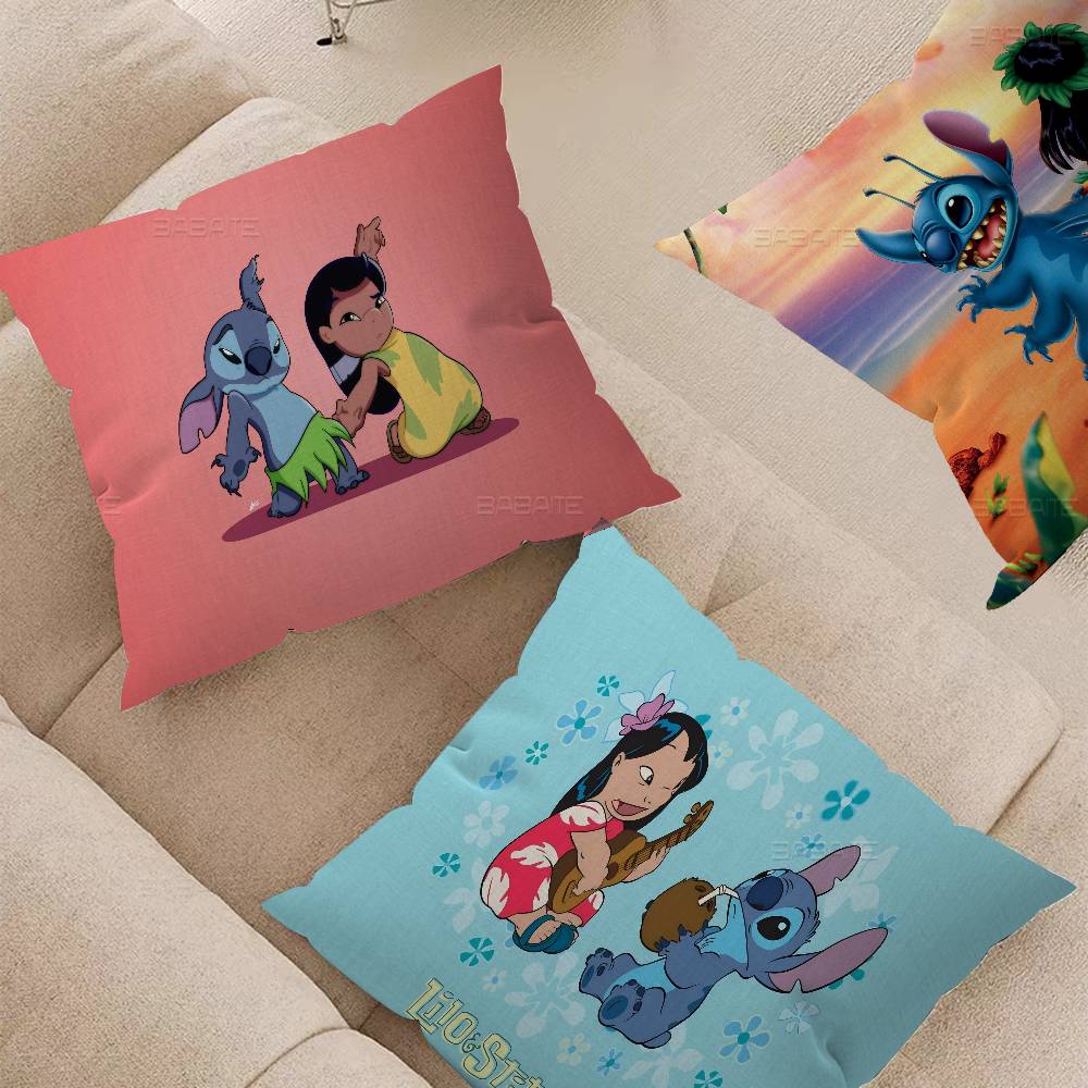 Cartoon S-Stitch And L-Lilo Cushion Cover Inches Farmhouse Decor Home Throw Pillow Covers For Couch Decorations