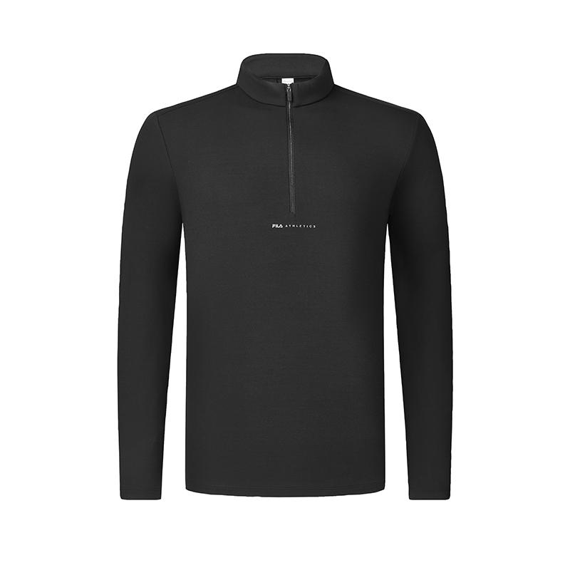 Fila Versatile Half-Zip Stand Collar Long Sleeve Breathable T-Shirt Men Tops Deep-Black A11M511201FBK
