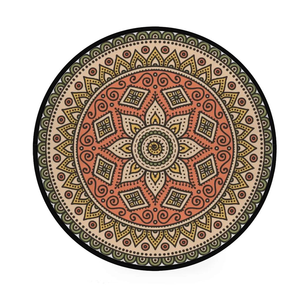 Abstraktní Boho Květinová Mandala Kulatý Koberec Exotický Květinový Kruh Koberec do Obývacího Pokojí Měkká Protiskluzová Podložka do Dětského Pokojí Vstupní Podlahová Rohož