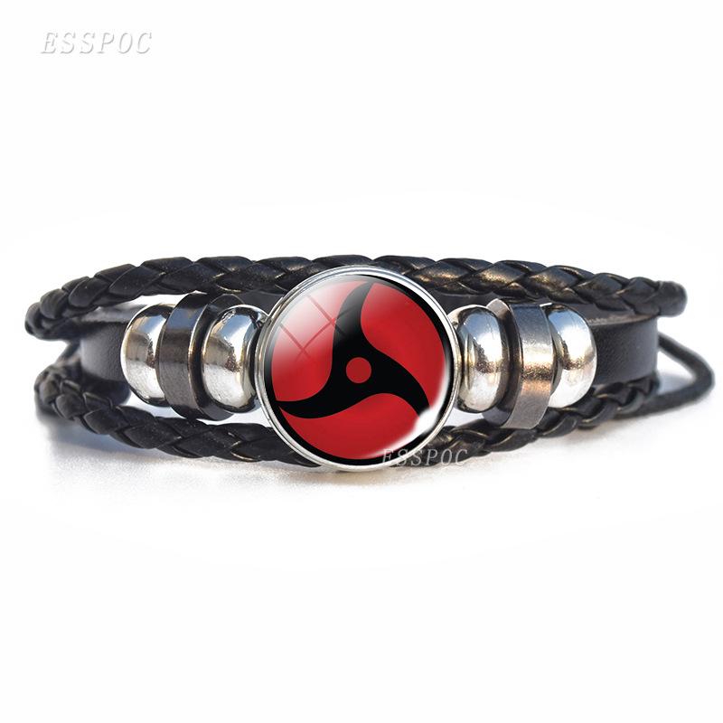 Naruto Inspired Sharingan Black Leather Men's Bracelet - Anime Gift