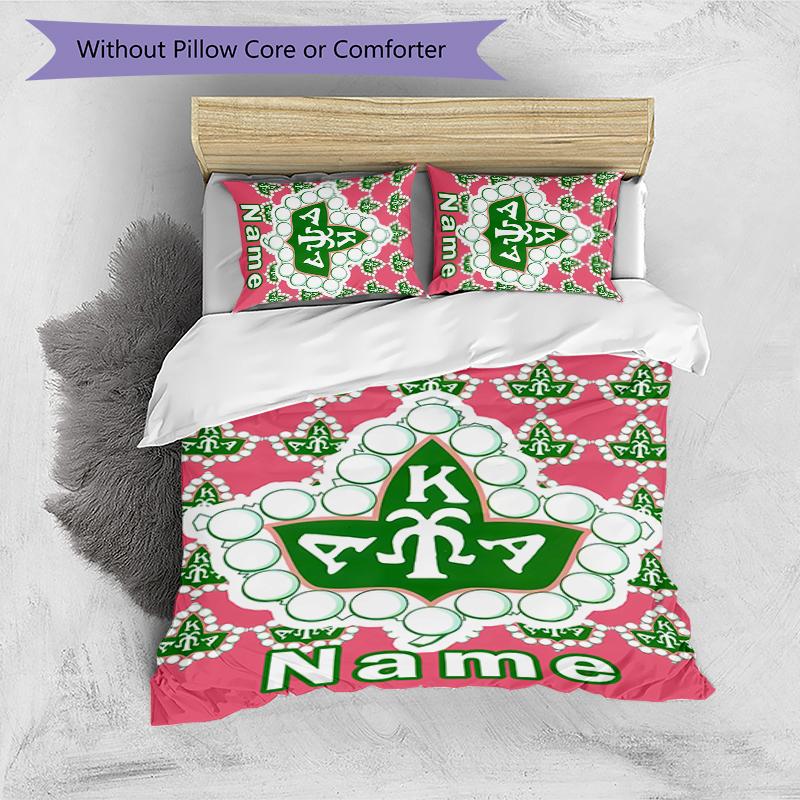 3pcs Custom Name Alpha Kappa Alpha Logo Bedding Set Duvet Cover Closure Includes 1 Duvet Cover & 2 Pillowcases for All Seasons Bedroom Decor