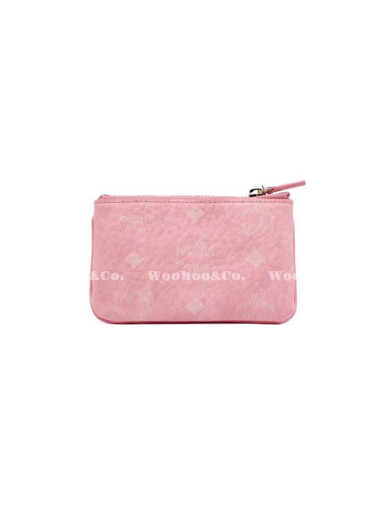 MCM Visetos Rosa Leder Münzbörse mit Hundemotiv & Goldkette für den täglichen Gebrauch & als Geschenk