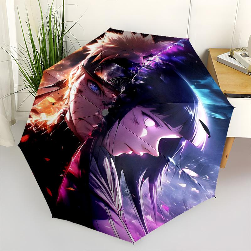 1 PC Automatic Folding Umbrella - Naruto Fire Determination Pattern Portable Foldable Design With 8 Ribs Christmas Birthday Gifts
