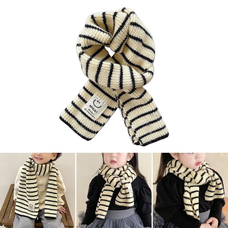 Children Neck Scarves with Stripe Pattern Warm Knitted Neckerchief Versatile for Children Fashionable Winter Accessories
