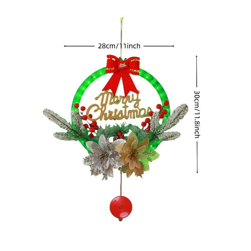 2025 LED Christmas Wreath Hanging Decoration with 8 Light Flashing Functions & Timer LED String Lights Home Window Ornament Lamp