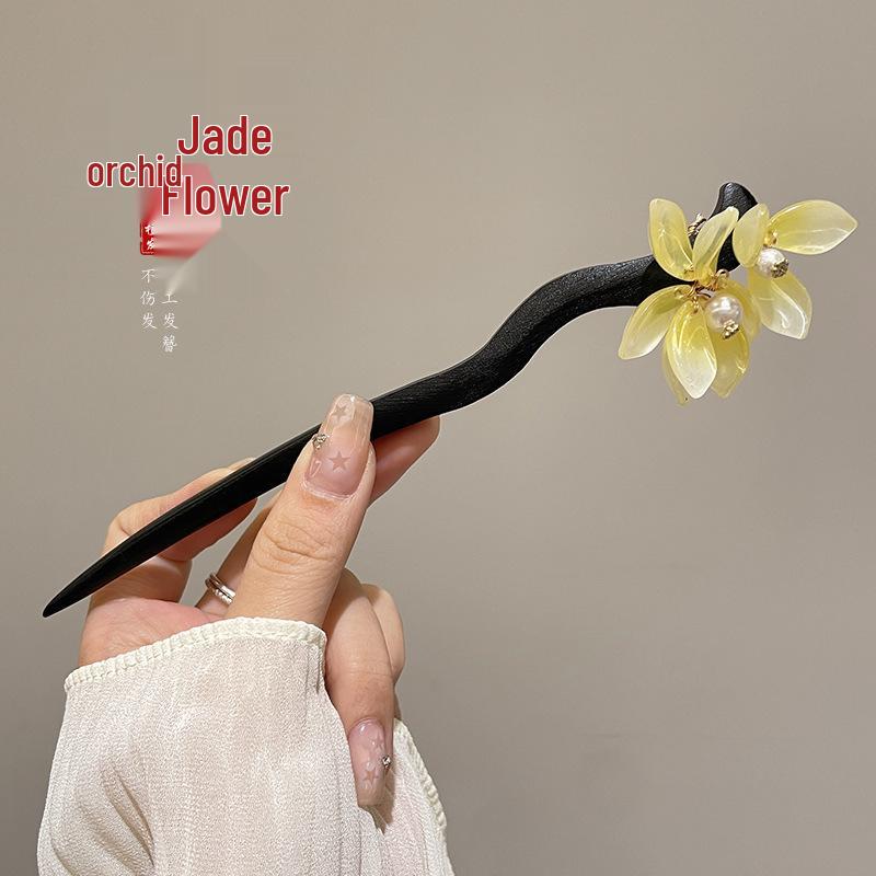 High-End Chinese Wooden Hairpin with Tassels – Ancient Style Ebony Faux for Women
