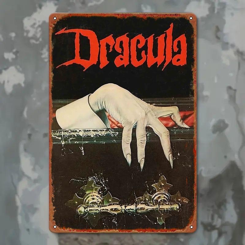 Dracula Vintage Metal Sign, Pewter Wall Hanging Decorative Plaque, Multipurpose Horror Book Cover Inspired Art for Cafe, Bar