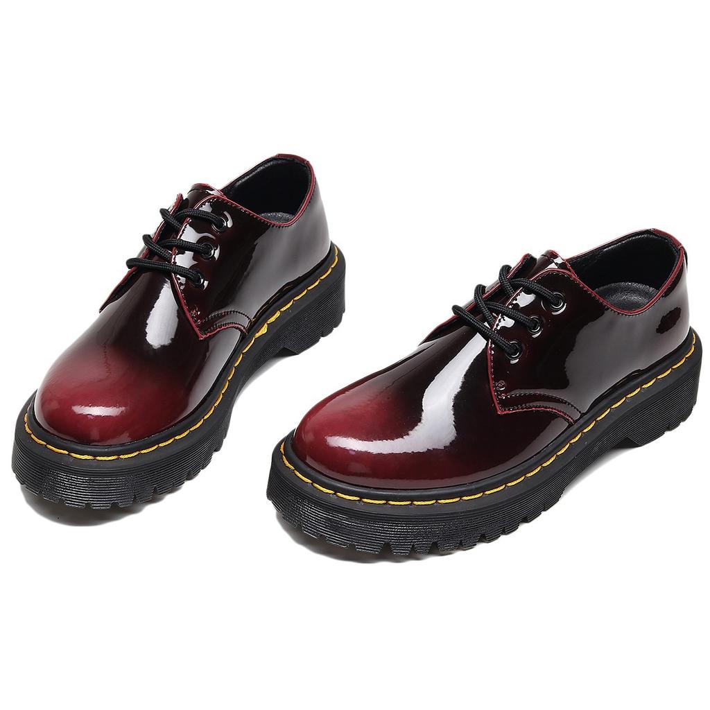 Low-top holes Small leather shoes Women's, men's leather discoloration Red round head Casual students Medium thick muffin bottom Short boots