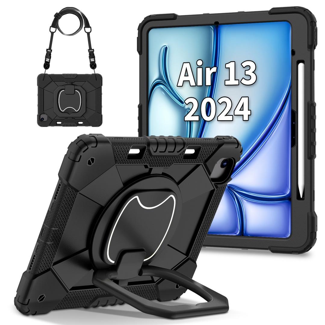 

Для Apple iPad Air 13 (2025)/ iPad Air 13 дюймов (M3). Вращающаяся на 360° рукоятка, прочная защитная подставка TPU+PC 3 в 1, противоударный чехол для планшета и ПК iPad Air 13 (2025) чёрный
