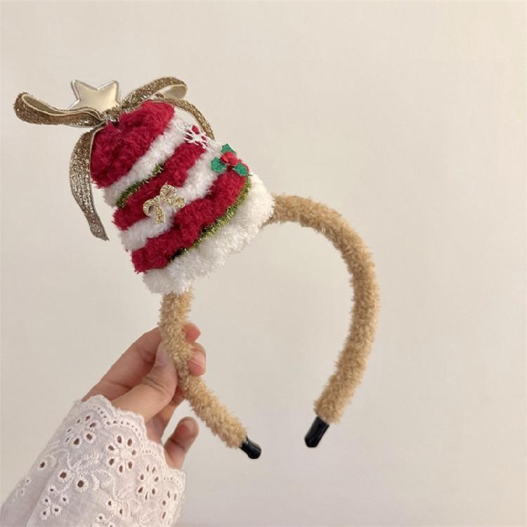 Plush Christmas Themed Headband Festival Props Hairhoop Family Gathering Headwear Holiday Celebration Party Headpiece
