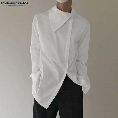 Plus Size Men Irregular Neck Long Sleeve Oblique Buttons Splits Casual Shirts