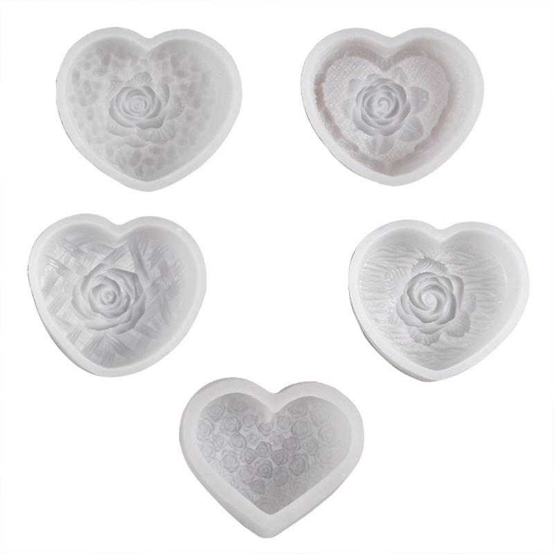 Rose Heart Shape Silicone Candle Molds 3D Heart Soap Silicone Molds for Epoxy Resin Candle Making Gypsum Decoration