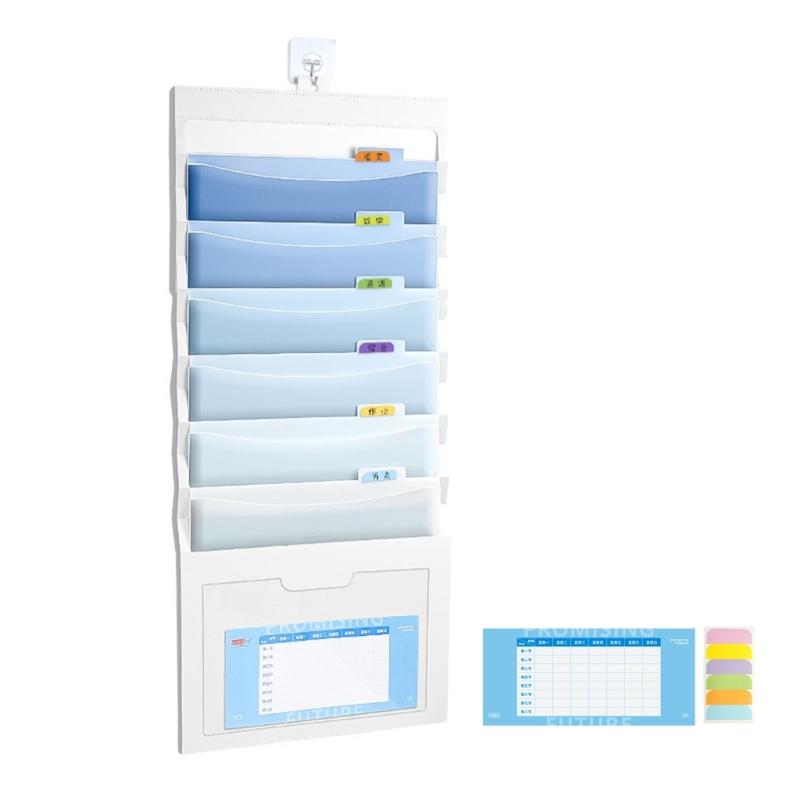 Folding Wall Mount Document Organiser 6 Pocket File Storage Bag Expandable File Organiser for Office School Classroom