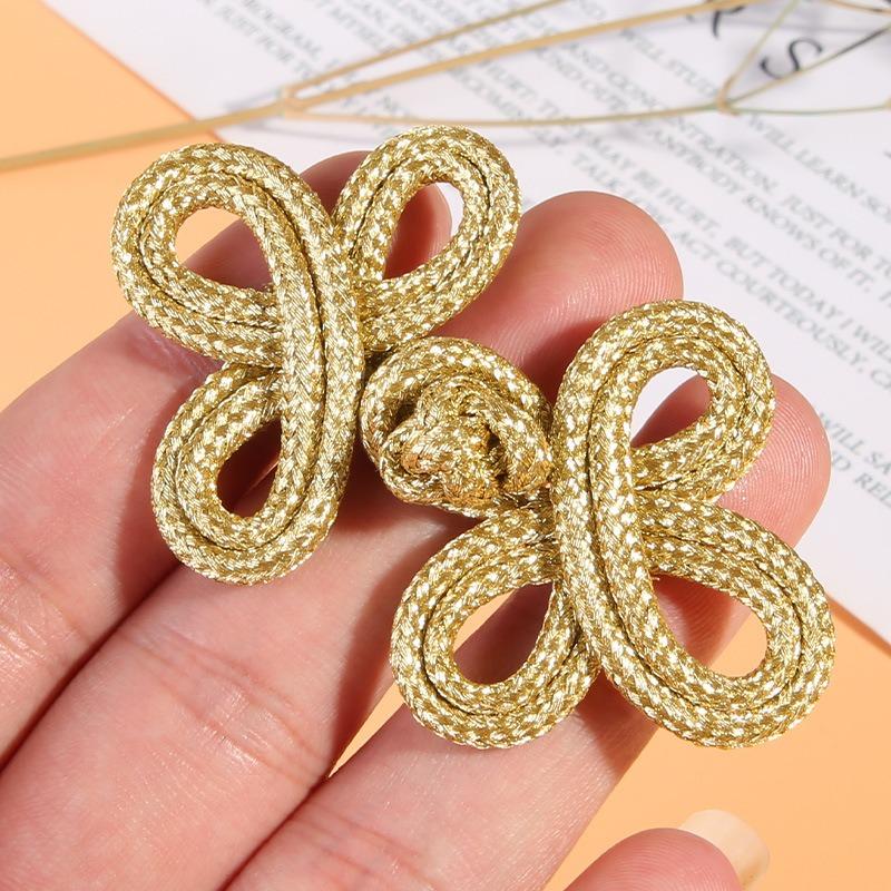10pcs Metallic Frog Buttons with Gold Thread Chinese Knot Dress Fasteners for Qipao Handmade Sew-On Closure