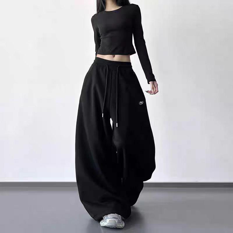 

Korean Style Women s Printed Drawstring Hip Hop Jazz Street Dance Casual Pants Extra Large чёрный