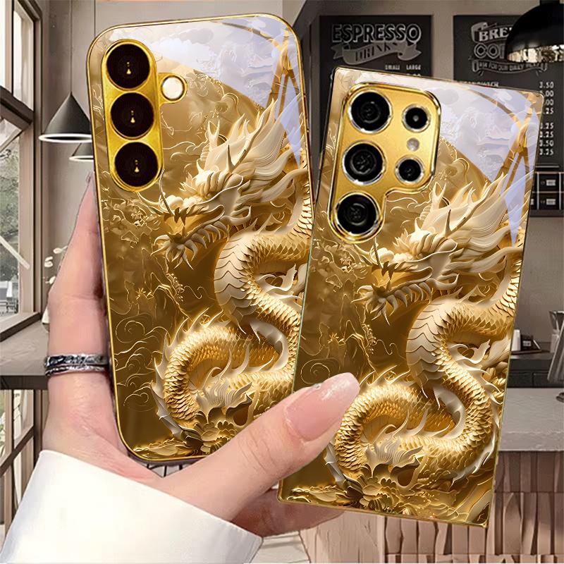 The Eastern Dragon Electroplated Golden Phone Case For Samsung A22 A32 A42 A52 A72 A23 A33 A53 A73 A34 A35 A71 A36 Glass Cover