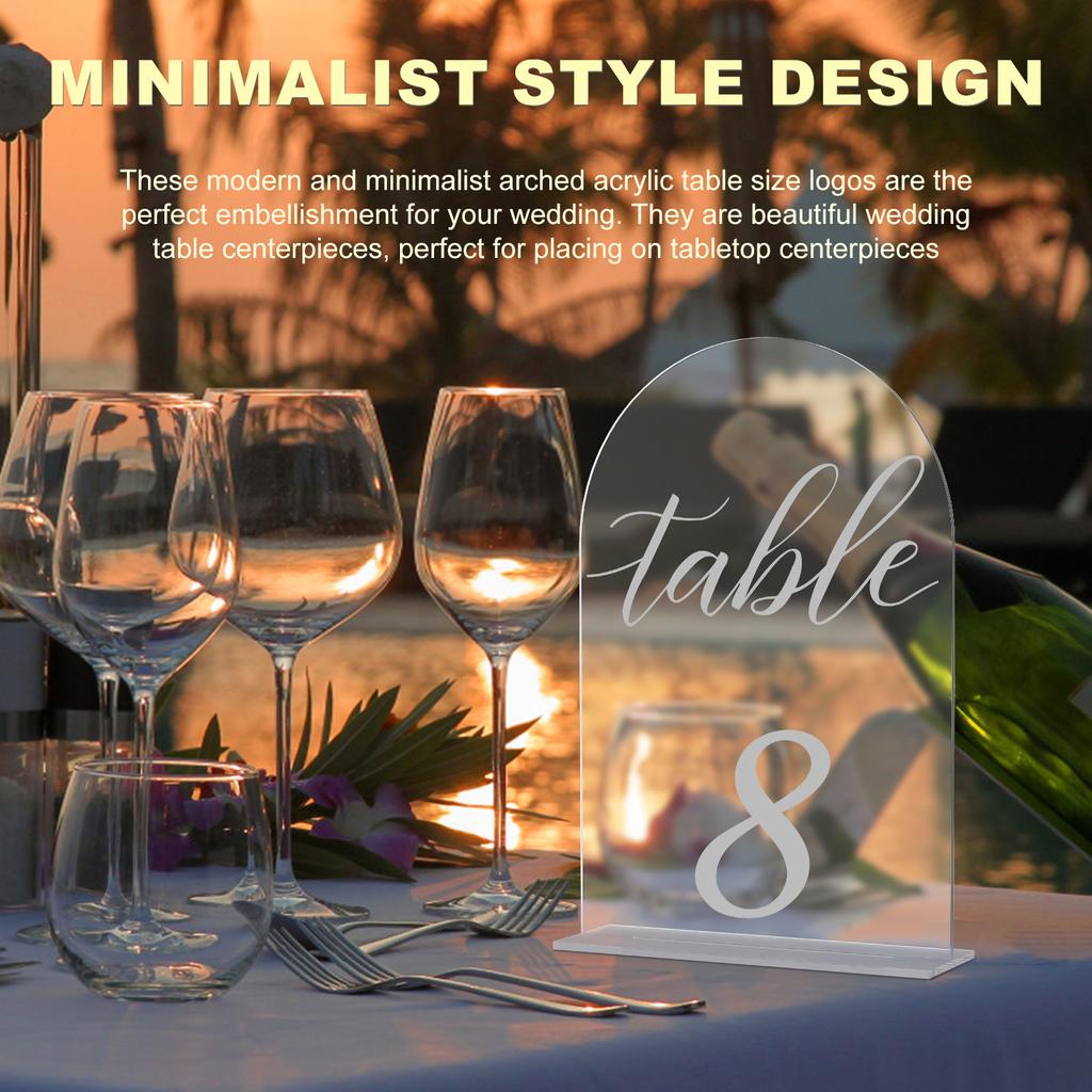 15er Pack Mattierte Gewölbte Tischnummern 1-15 mit Ständern Transparente Acryl-Tischschilder für Hochzeitsempfang Tischdekoration