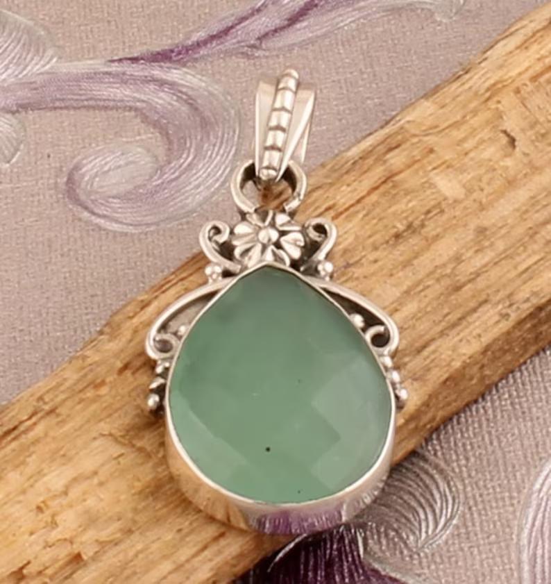 Aqua Chalcedony Pendant, 925 Sterling Silver Pendant Pear Shape Gemstone Pendant