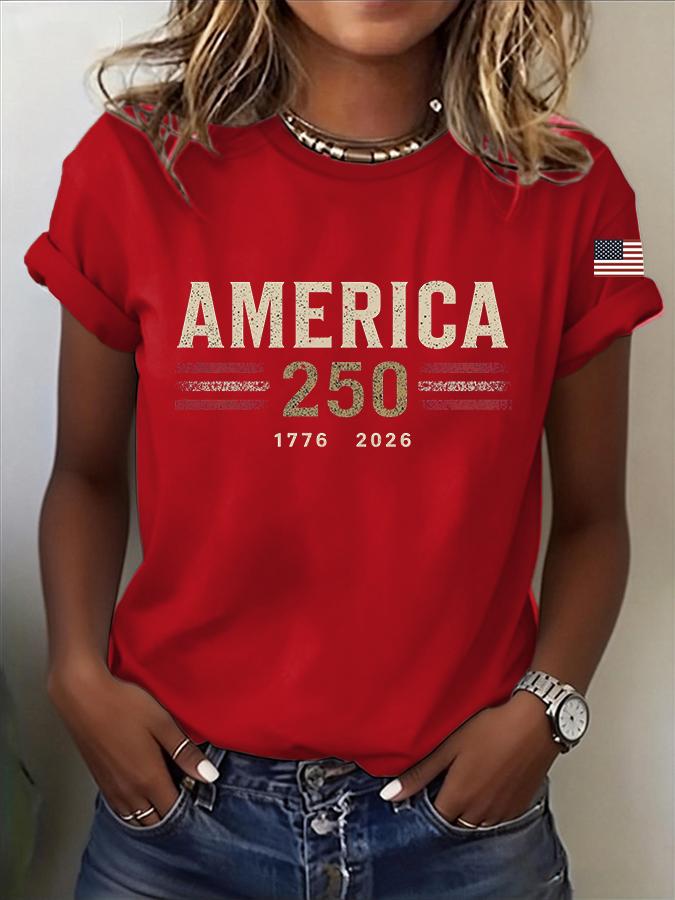 250 Years of Freedom 1776 Festival  Women's  Print T-Shirts Summer O Neck Tops Short Sleeve Casual Tees  Us Flag